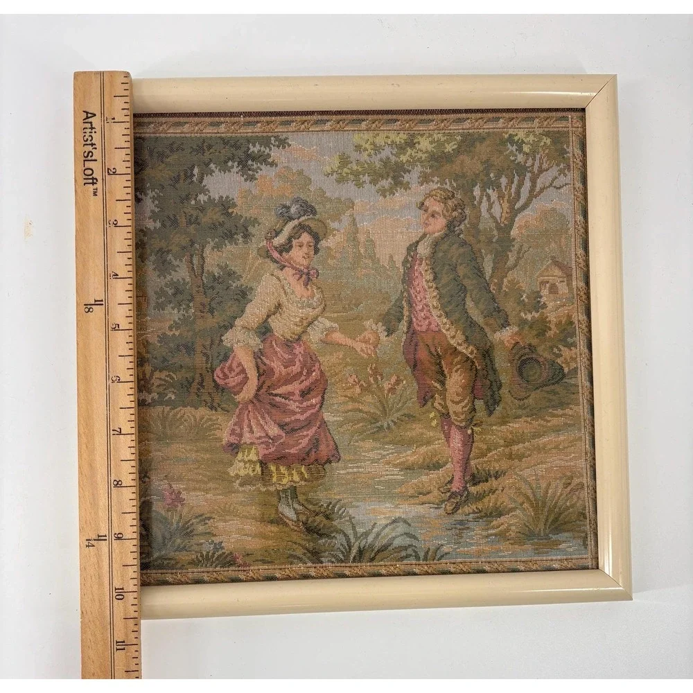 Vintage Needlepoint Tapestry Wall Art French Country Courtship Framed